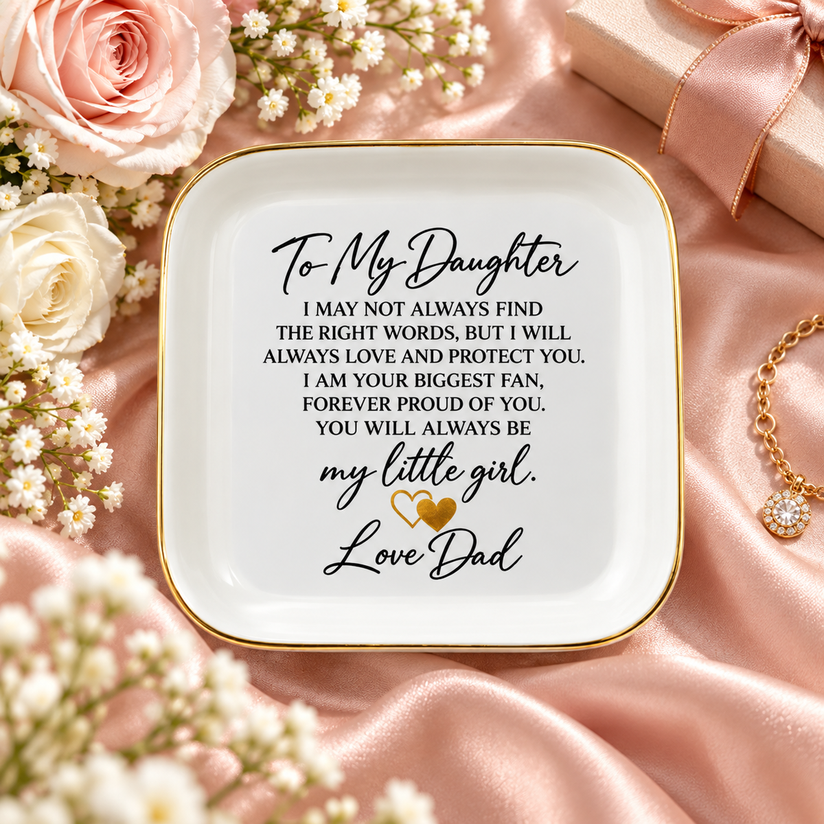 To My Daughter Jewelry Dish from Dad, Sentimental Father Daughter Gift, Love Dad Keepsake Tray, Proud Dad Gift for Daughter and Jewelry