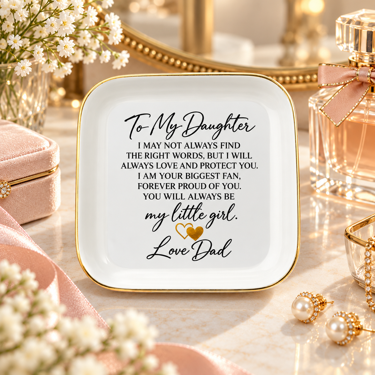 To My Daughter Jewelry Dish from Dad, Sentimental Father Daughter Gift, Love Dad Keepsake Tray, Proud Dad Gift for Daughter and Jewelry