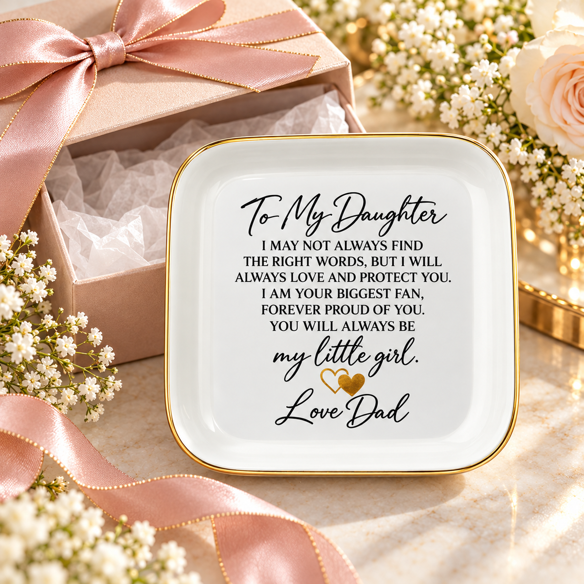 To My Daughter Jewelry Dish from Dad, Sentimental Father Daughter Gift, Love Dad Keepsake Tray, Proud Dad Gift for Daughter and Jewelry