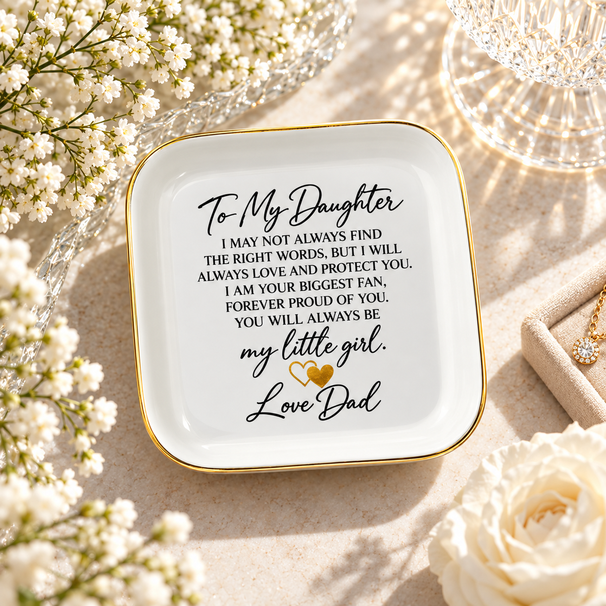 To My Daughter Jewelry Dish from Dad, Sentimental Father Daughter Gift, Love Dad Keepsake Tray, Proud Dad Gift for Daughter and Jewelry